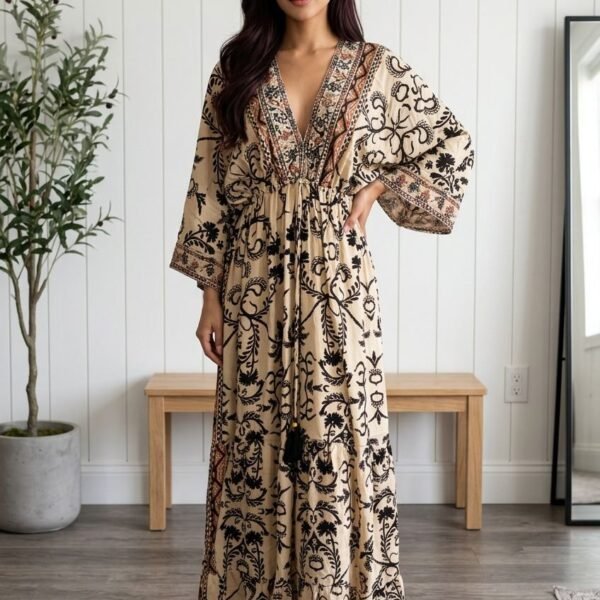 Rhodes Amber Embroidered Kaftan Maxi Dress
