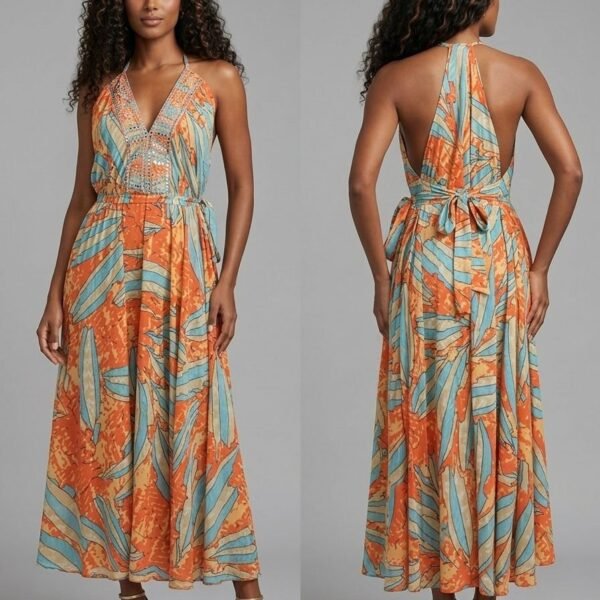 Zakynthos Sea Halter Backless Midi Dress