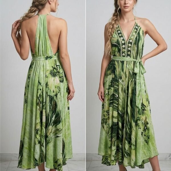 Tenerife Bloom Halter Backless Midi Dress
