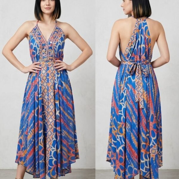 Menorca Breeze Halter Backless Midi Dress