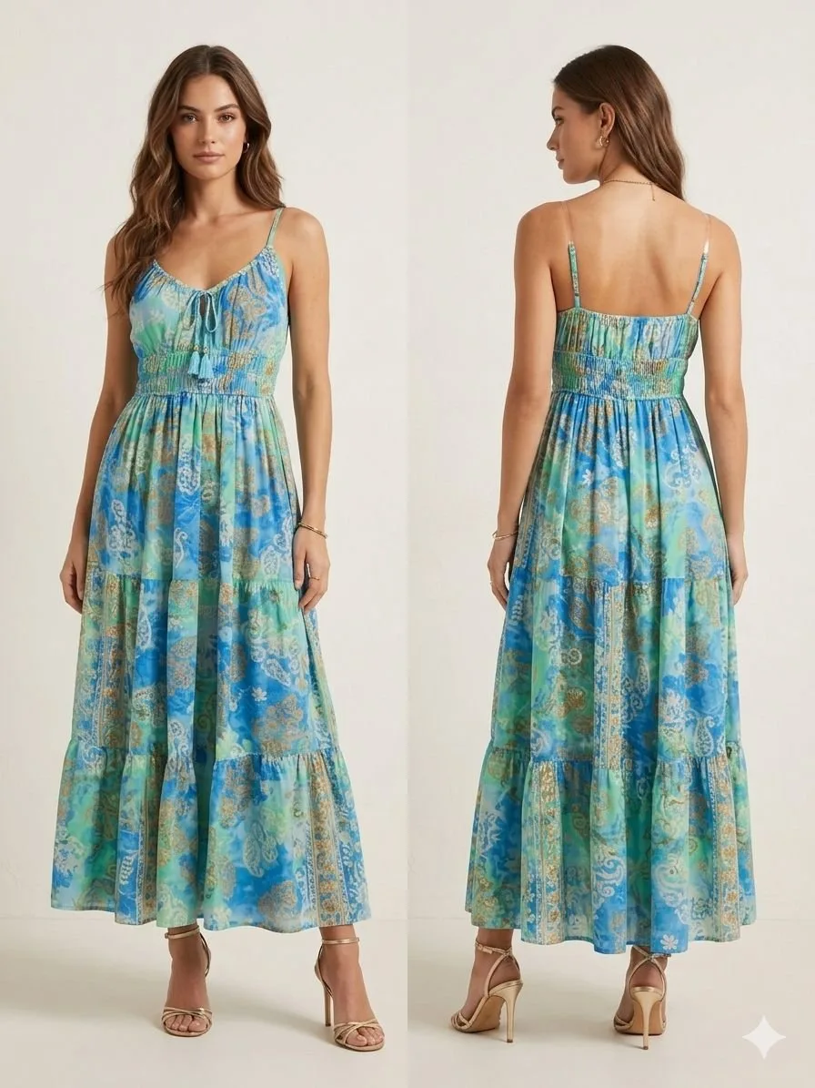 Lotus Pond Smocked Cami Maxi Dress