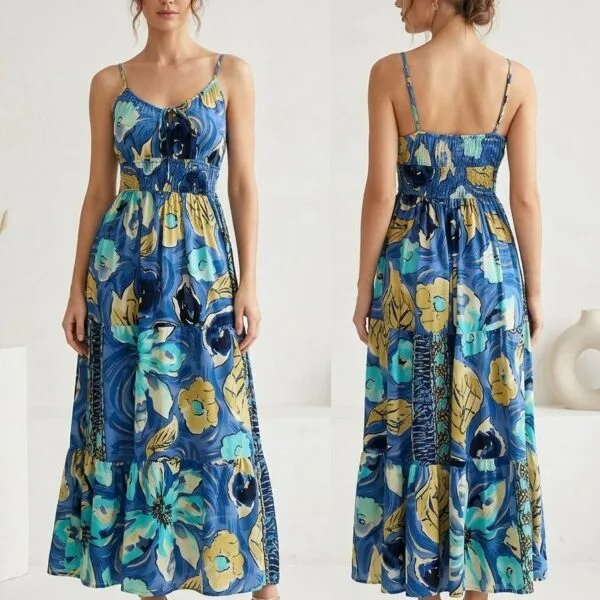 Cherry Blossom Smocked Cami Maxi Dress
