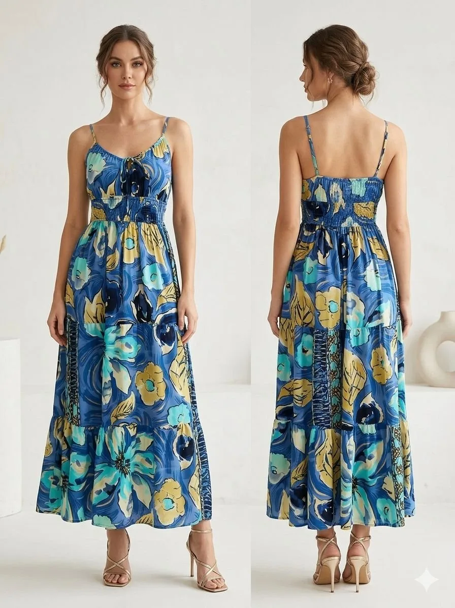 Cherry Blossom Smocked Cami Maxi Dress