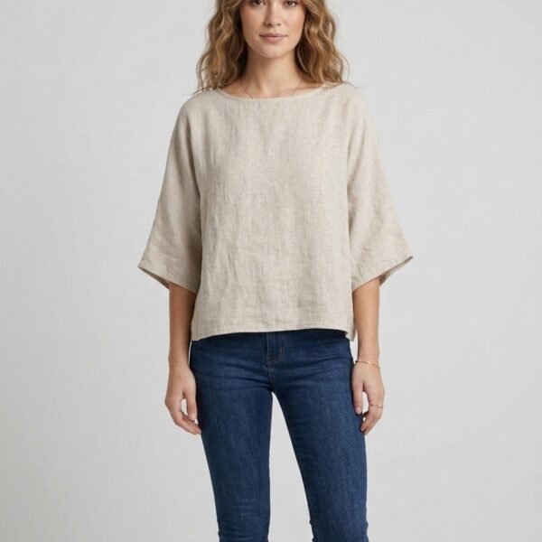 Linen Pullover Top in Natural Oatmeal