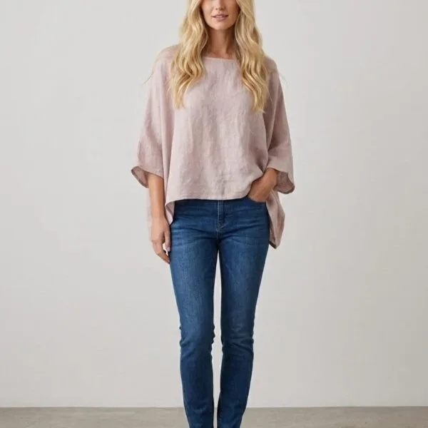 Blush Linen Rolled Sleeve Tunic