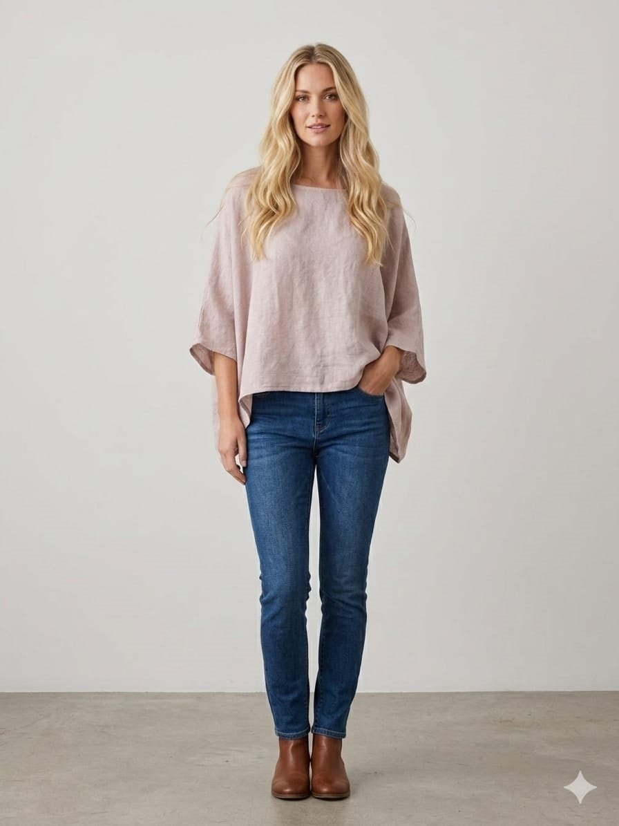 Blush Linen Rolled Sleeve Tunic