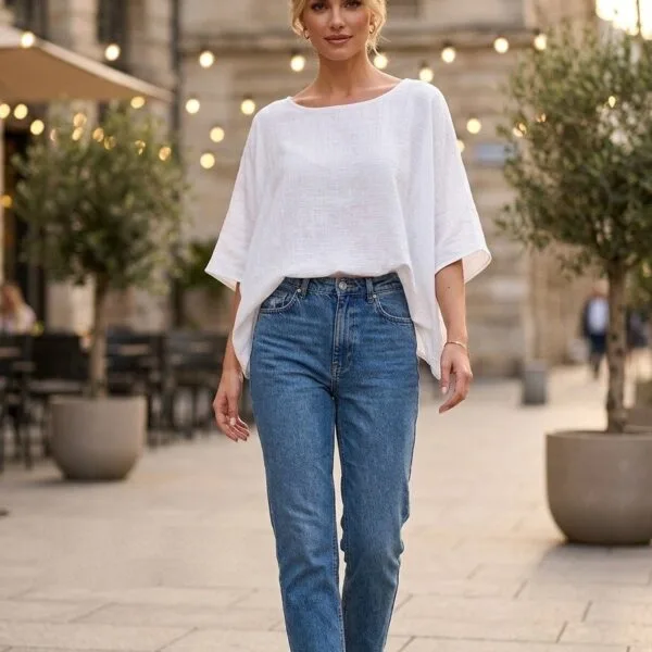 Coastal White Linen Oversized Blouse