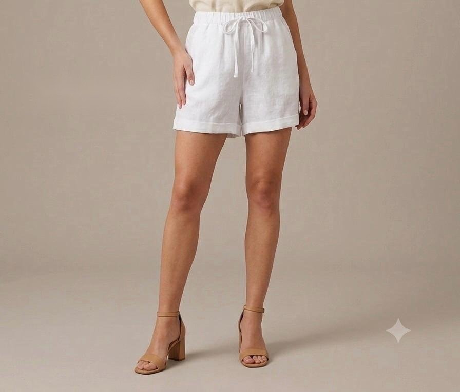 Crisp White Linen Drawstring Shorts