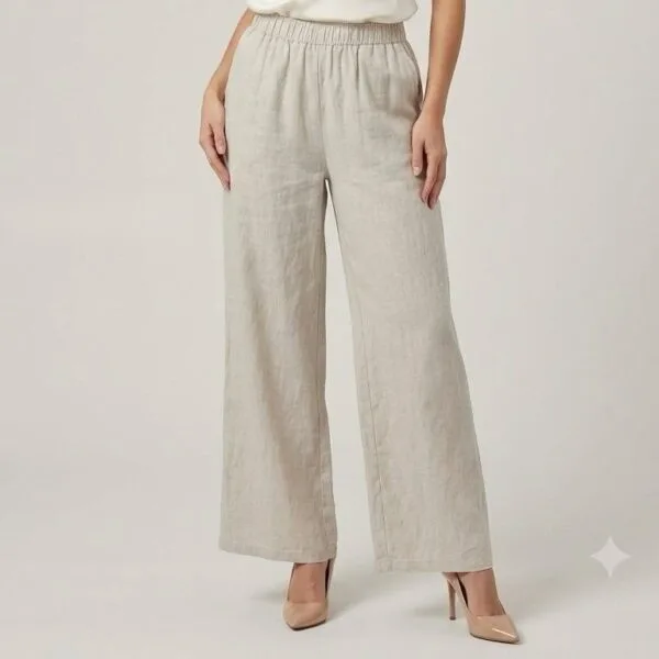 Natural Linen Wide-Leg Palazzo Trousers