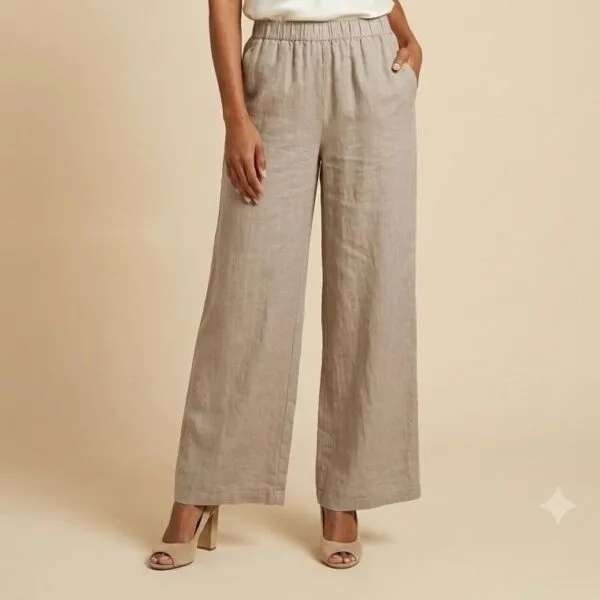 Tuscan Linen Wide-Leg Trousers in Natural