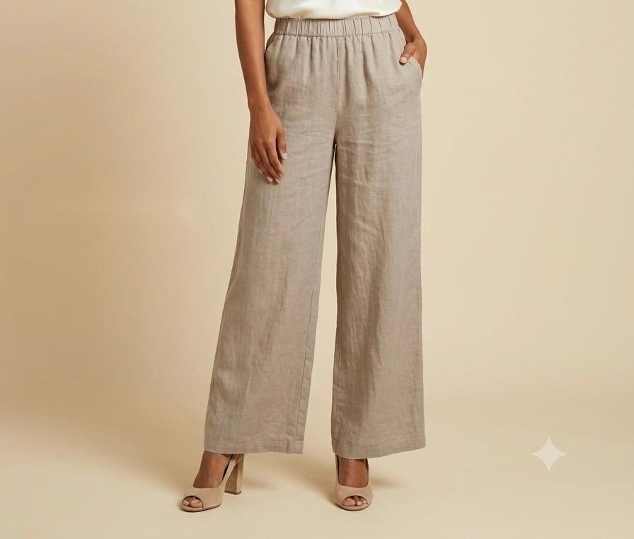 Tuscan Linen Wide-Leg Trousers in Natural