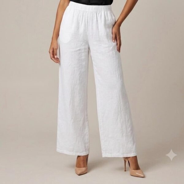 Ivory Linen Wide-Leg Palazzo Pants