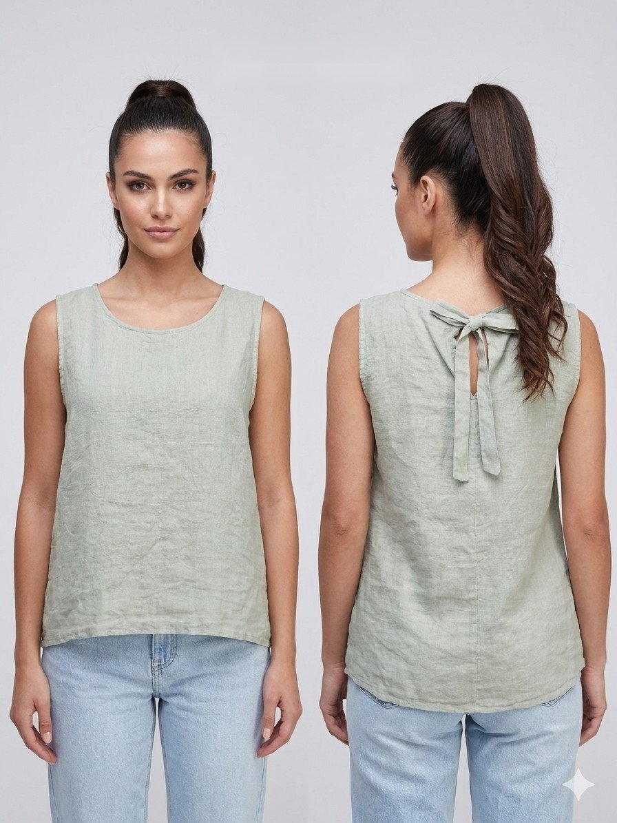 Sage Linen Tie-Back Tank
