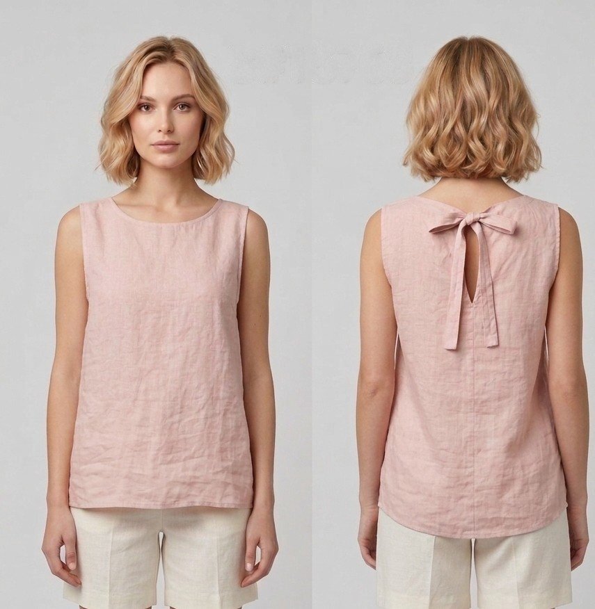 Blush Linen Bow-Back Tank Top