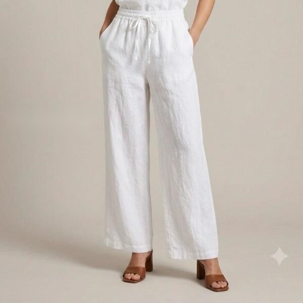 Crisp White Linen Drawstring Trousers