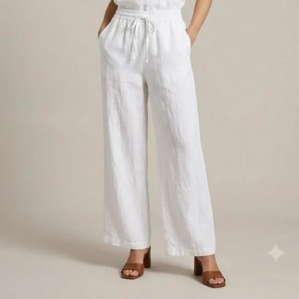 Crisp White Linen Drawstring Trousers