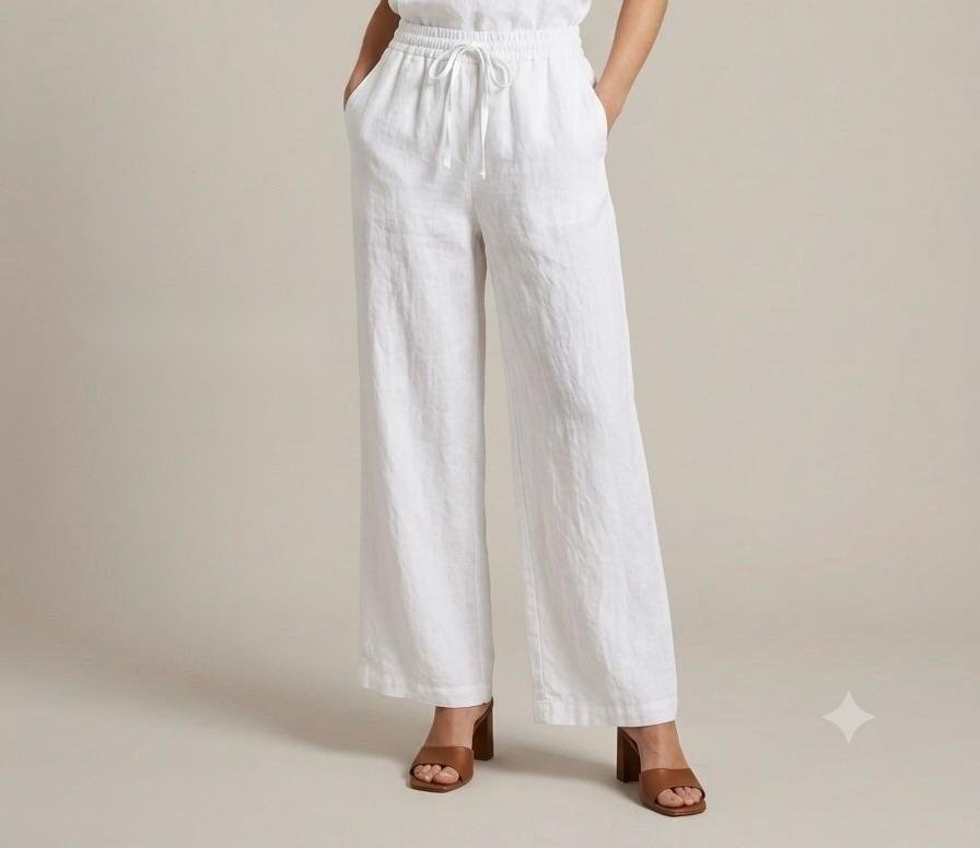 Crisp White Linen Drawstring Trousers