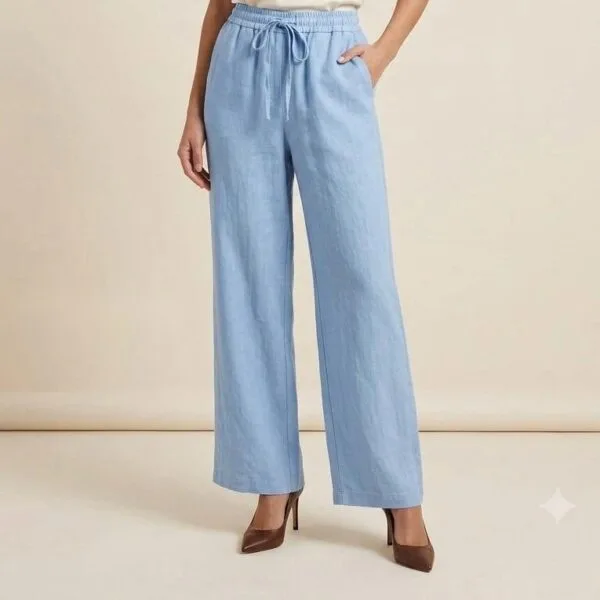 Serene Sky Linen Wide-Leg Trousers