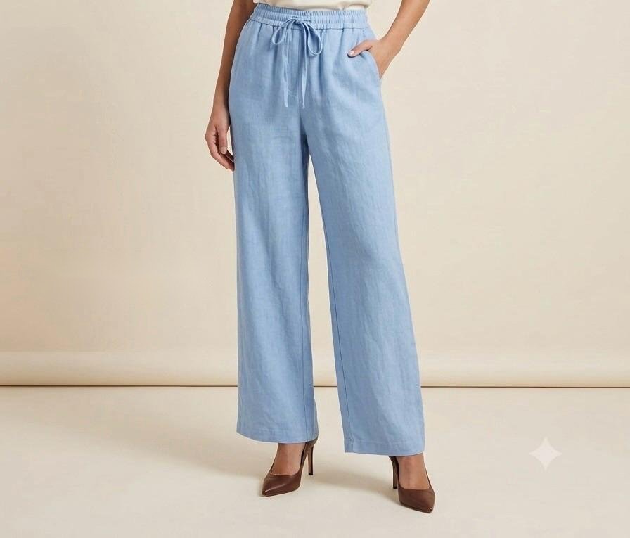 Serene Sky Linen Wide-Leg Trousers