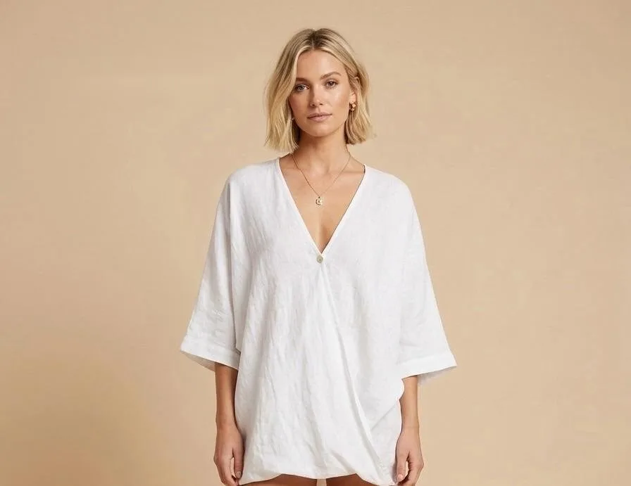 Ivory Linen Wrap Tunic