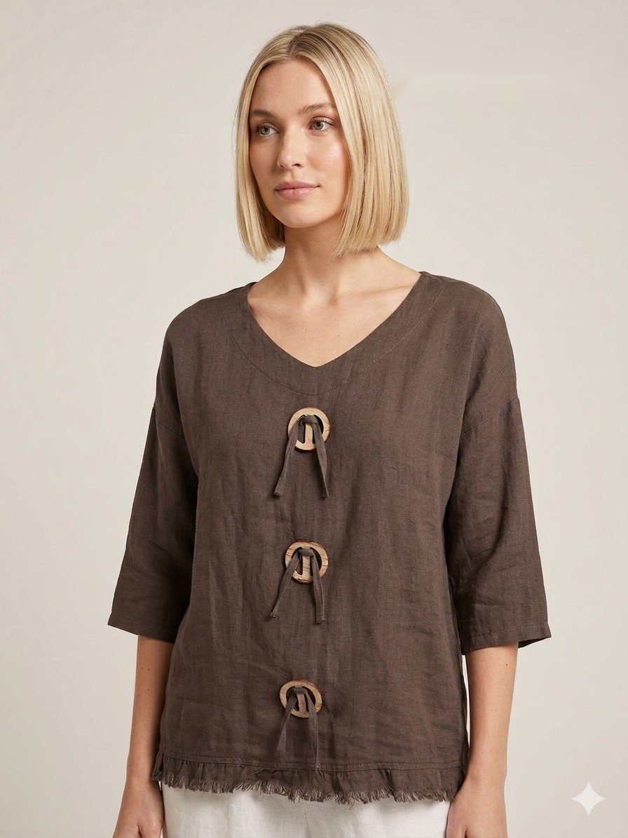 Tuscan Toggle Linen Tunic in Taupe