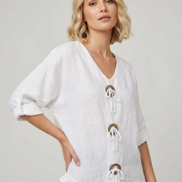 Linen Drawstring Tunic in White