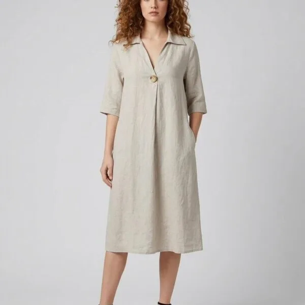 Beige Linen Shirt Dress