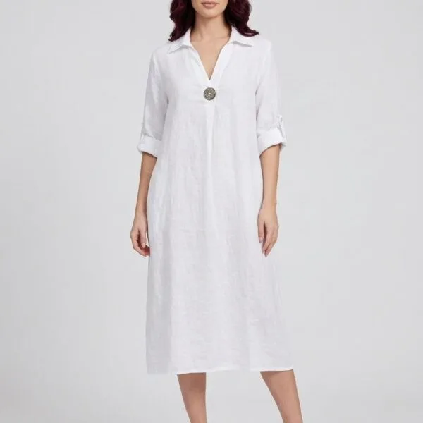 Crisp White Linen Shirt Dress