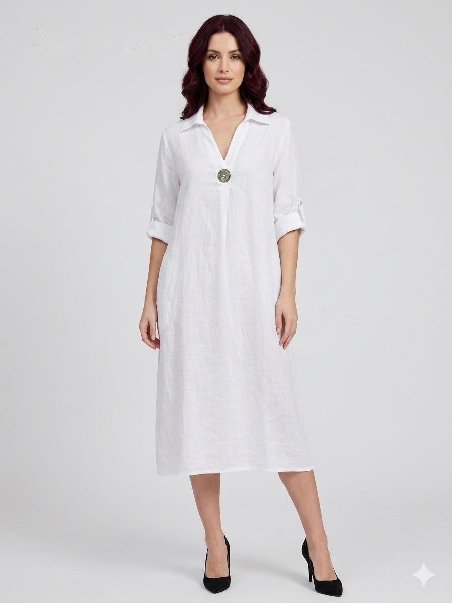 Crisp White Linen Shirt Dress