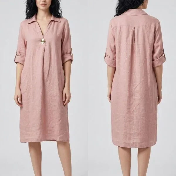 Dusty Rose Linen Shirt Dress
