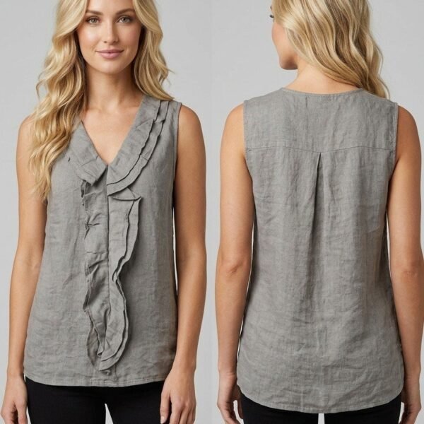 Gray Linen Ruffle Front Tank