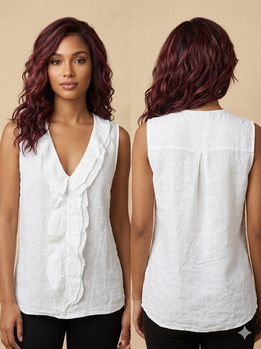 Burgundy Waves Linen Ruffle Blouse