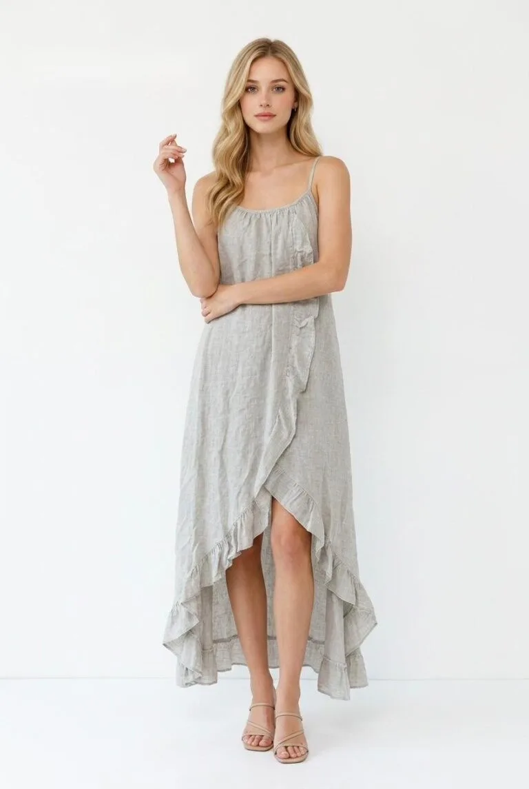 Sage Linen Wrap Maxi Dress
