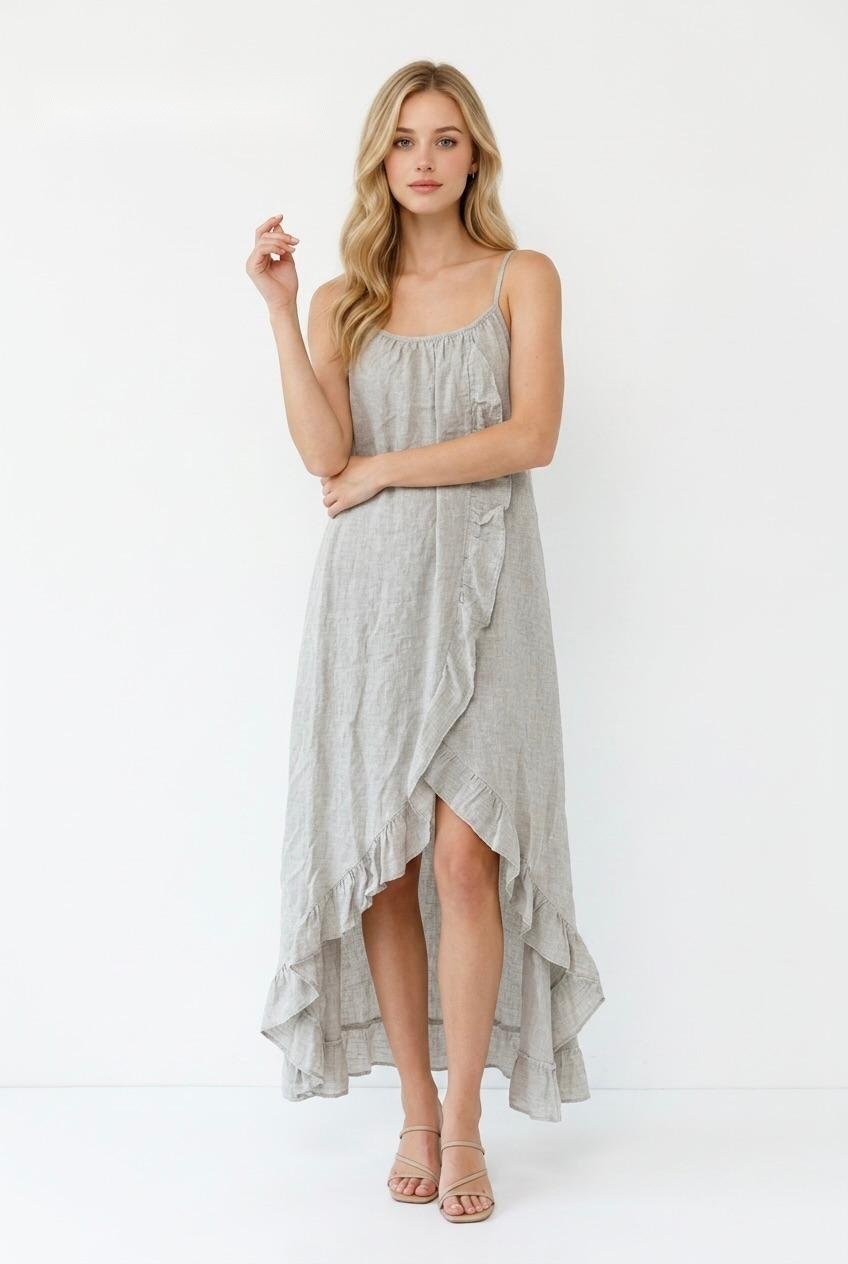 Sage Linen Wrap Maxi Dress