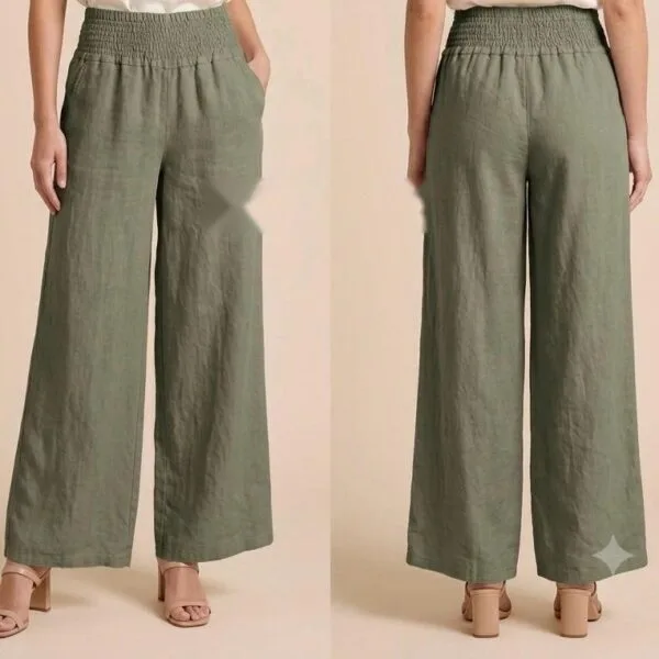 Sage Linen Wide-Leg Cropped Trousers
