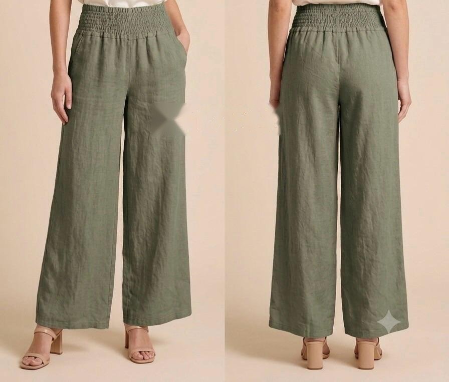 Sage Linen Wide-Leg Cropped Trousers