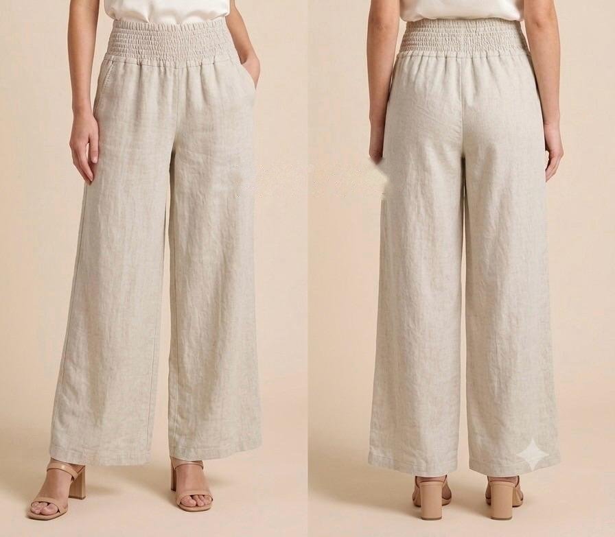 Linen Wide-Leg Trousers in Natural Cream