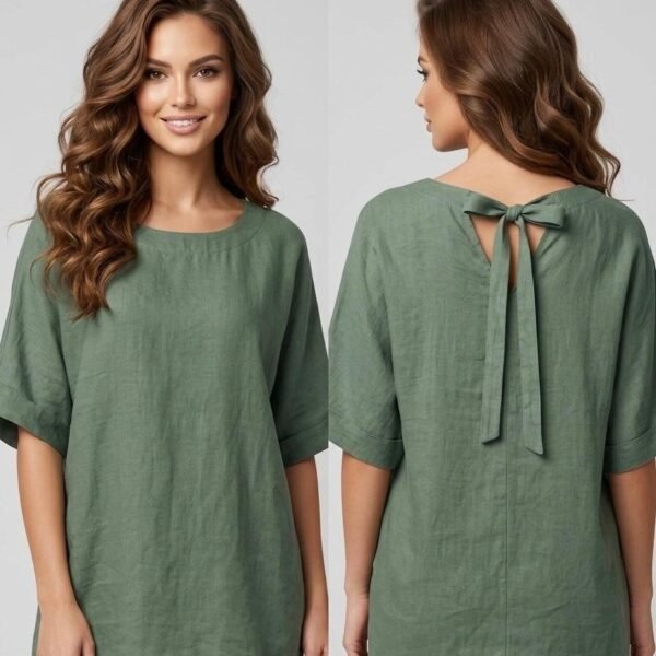 Sage Linen Tie-Back Tunic Shirt