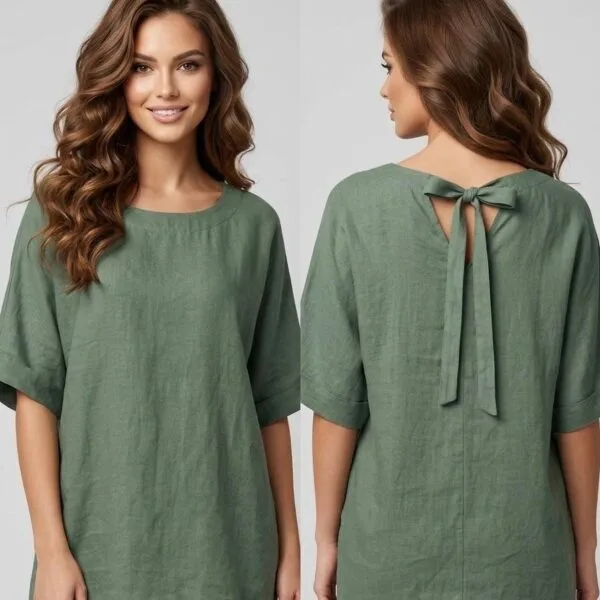 Sage Linen Tie-Back Tunic Shirt