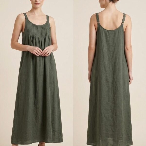 Sage Linen Pleated Everyday Maxi Dress