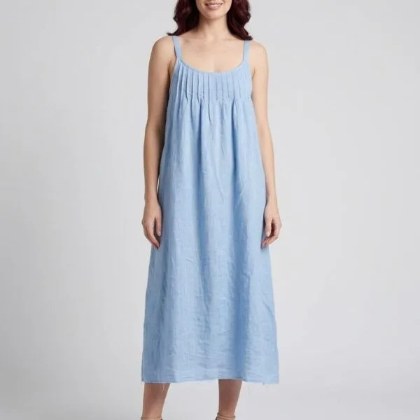 Serene Sky Linen Slip Dress