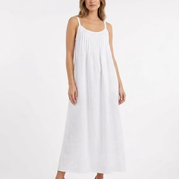 Ethereal White Linen Pleated Slip Dress