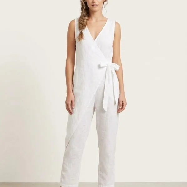 Ivory Wrap Linen Jumpsuit