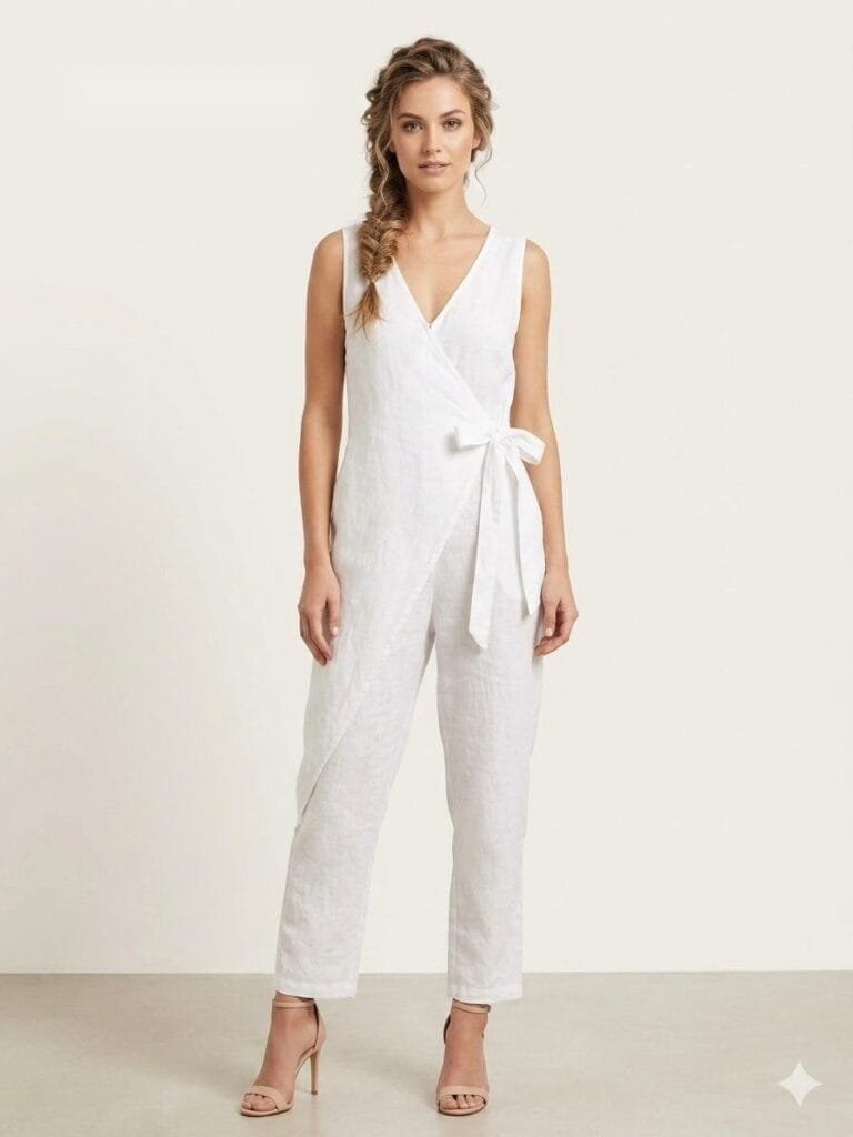 Ivory Wrap Linen Jumpsuit