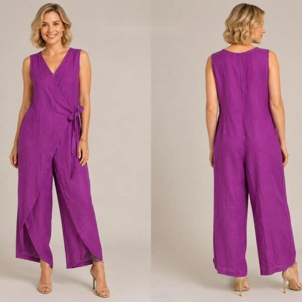 Magenta Wrap Linen Jumpsuit