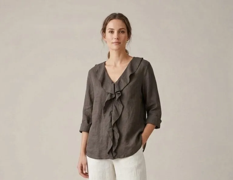 Charcoal Ruffled Linen Blouse
