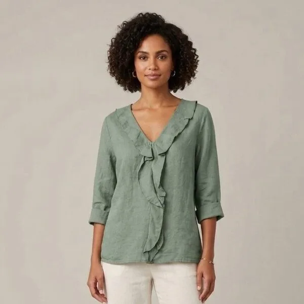 Sage Linen Tie-Front Blouse