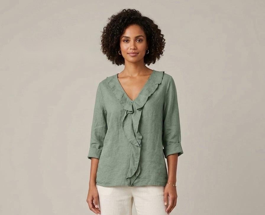 Sage Linen Tie-Front Blouse
