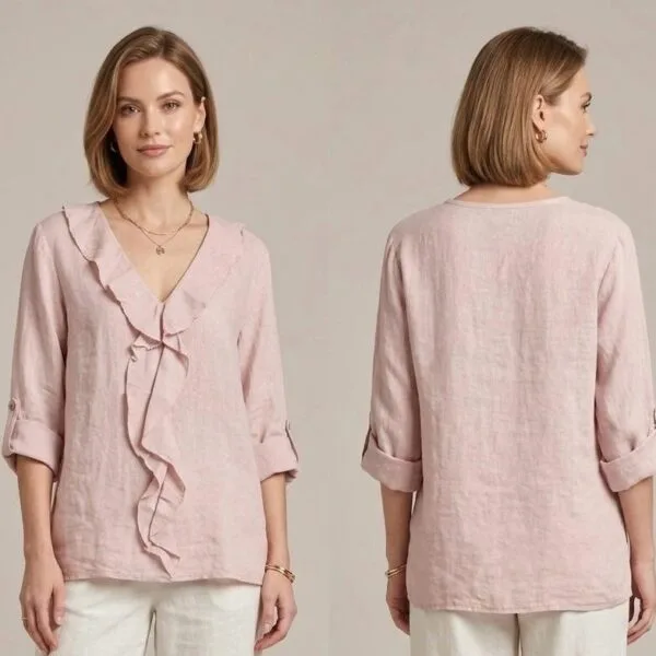 Blush Ruffled Linen Everyday Blouse