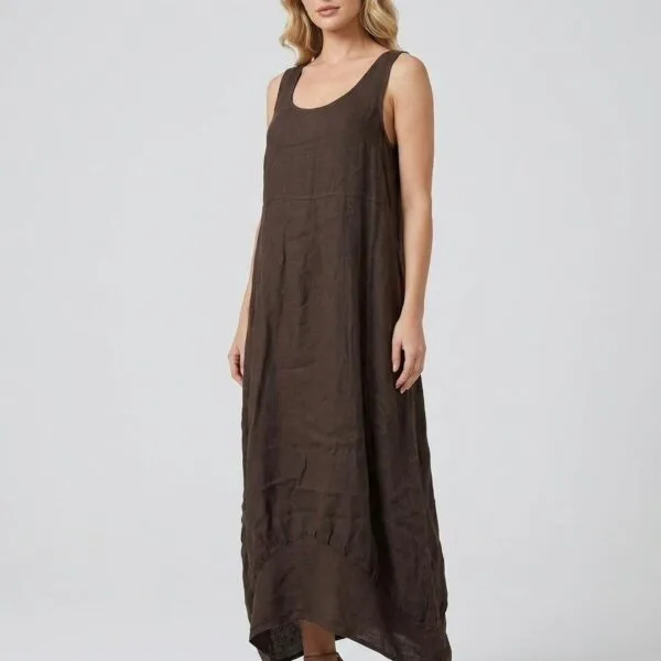 Chocolate Linen Sleeveless Maxi Dress